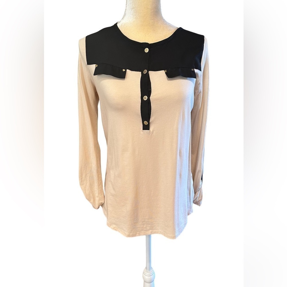 Anne Klein Solid Colorblock Button Up Blouse, Women's Small (4-6)